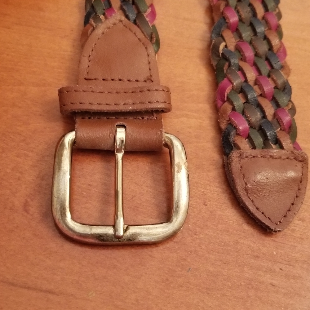 Braided Woven Genuine Leather Belt Size ML 32-34 Brown, Red, Blue 1 Inch Wide - Picture 3 of 5